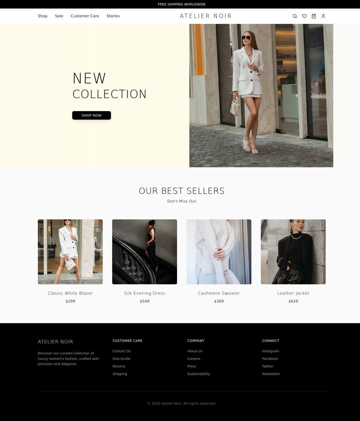 Atelier Noir ecommerce website template