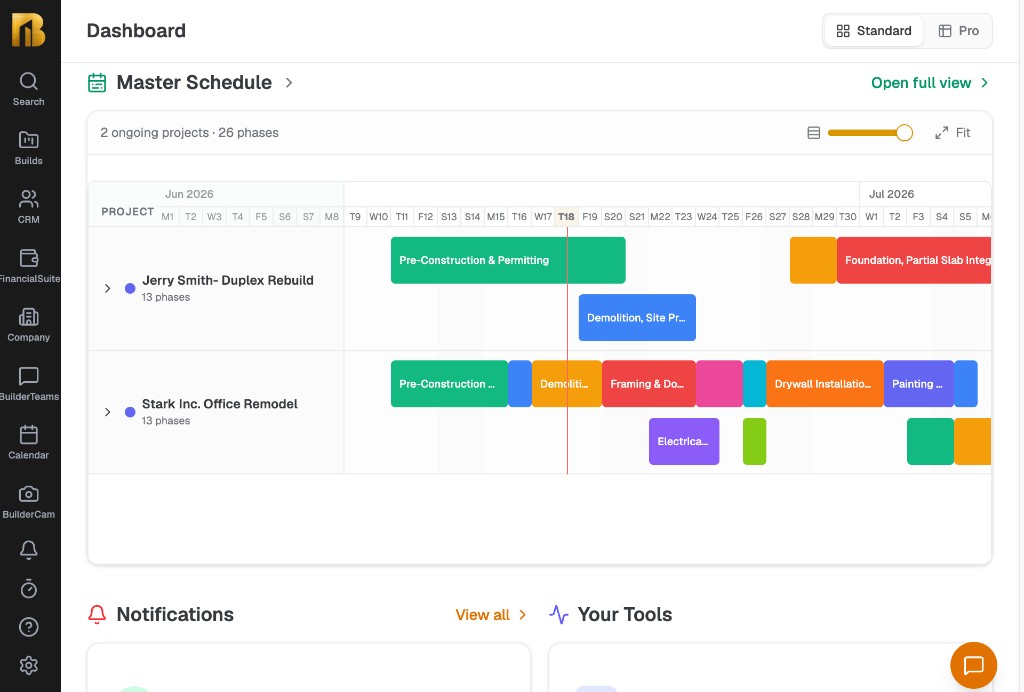 Kingdom Construction BuilderSuite project scheduling dashboard