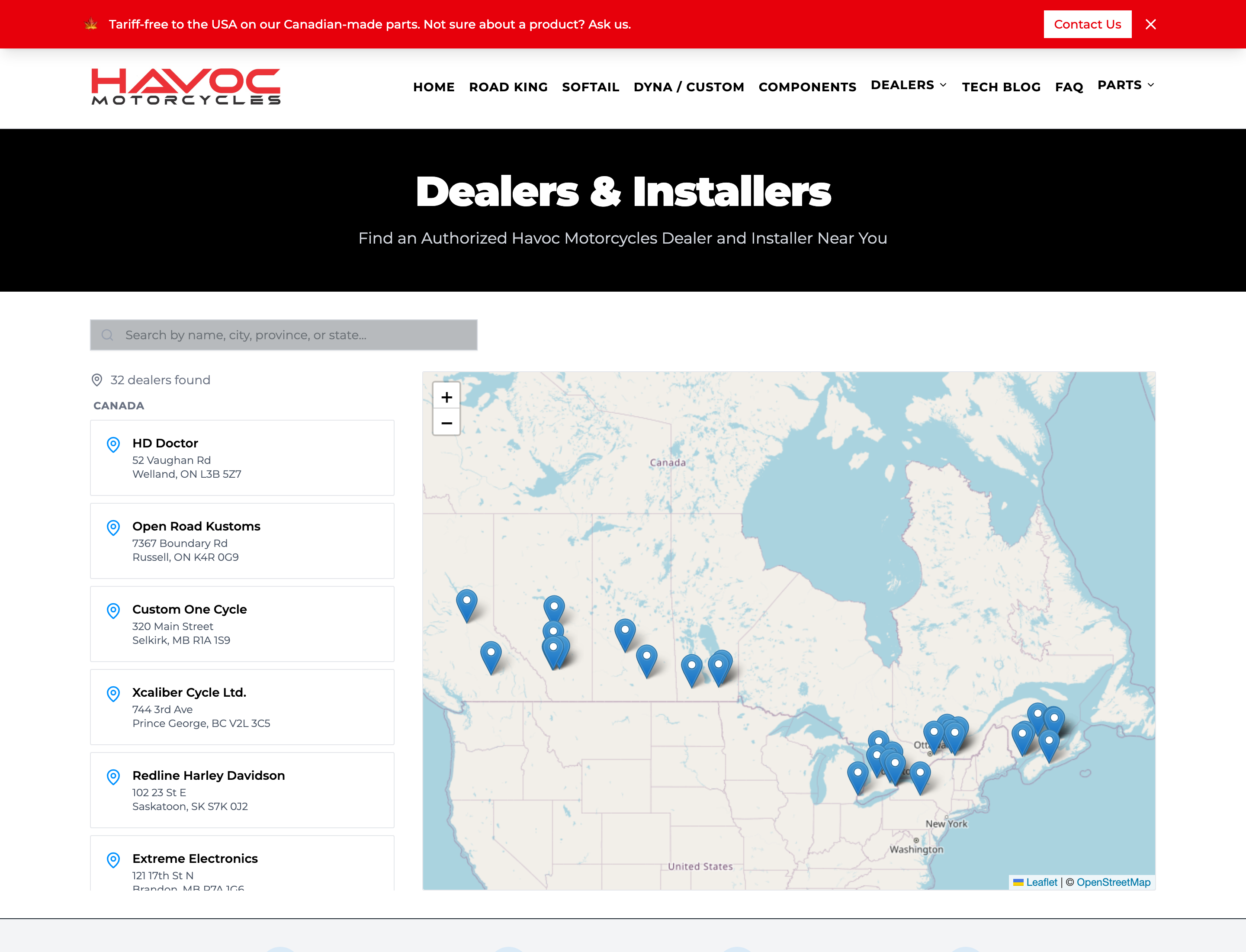 Havoc Motorcycles dealer locator map and directory